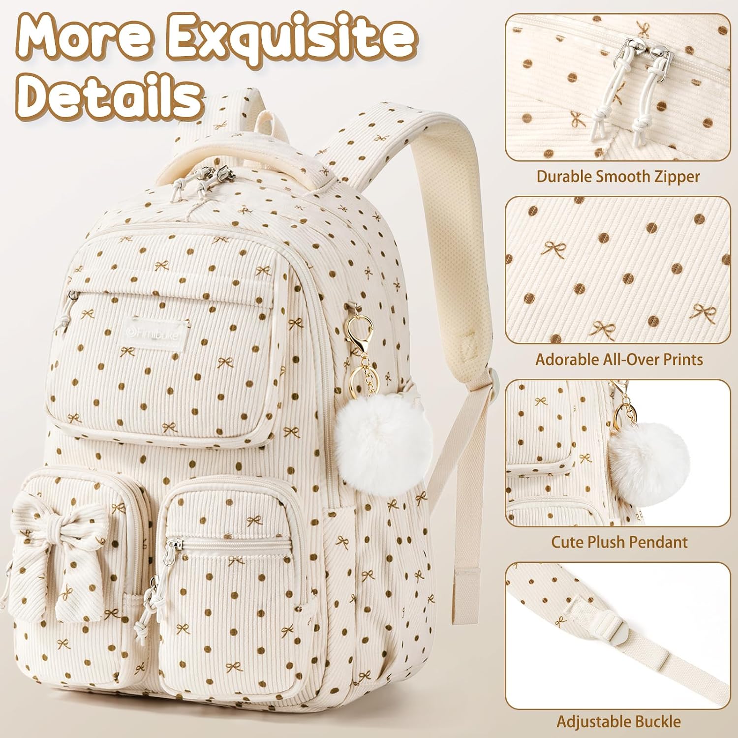Fimibuke 3Pcs Corduroy Backpack For School Girls With Lunch Box Pencil Case | Lightweight Teen Girls Bow Backpack, Kids School Bag Bookbag For Elementary Middle High School Supplies Laptop Travel Daypack