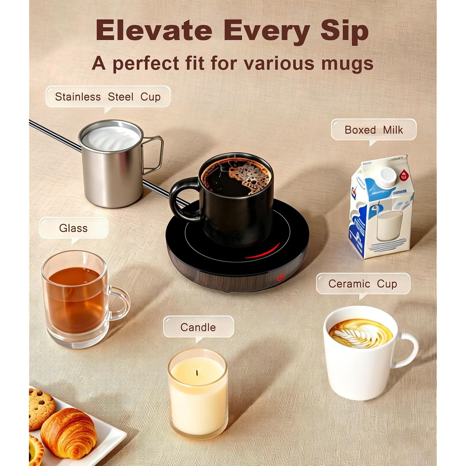 Coffee Mug Warmer For Desk, 3-Temp Fast Heating Cup Warmer With 6H Auto Shut Off, Led Light & Smart Candle Warmer For All Beverages, Ideal Gifts For Women Men