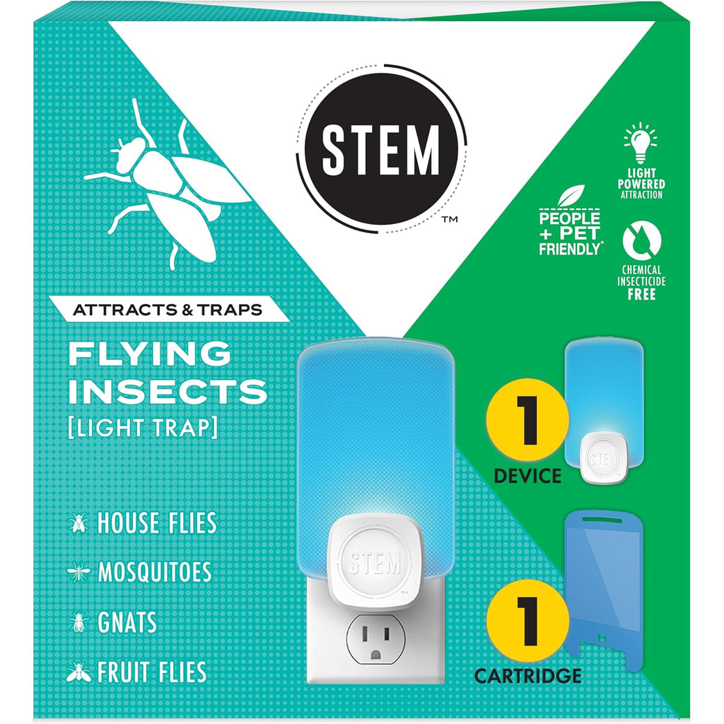 Stem Flying Insect Trap - Indoor Fruit Fly & Gnat Catcher For Home, Kitchen & Any Room, Attracts & Traps Bugs, Soft Blue Uv Light - Includes 1 Plug-In Device & 1 Cartridge