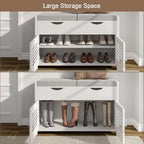 Choochoo Shoe Storage Bench With Lift Top Storage & Cushioned Seats | 29.5" Entryway Bench With 3 Compartments & Adjustable Shelf, For Entryway, White