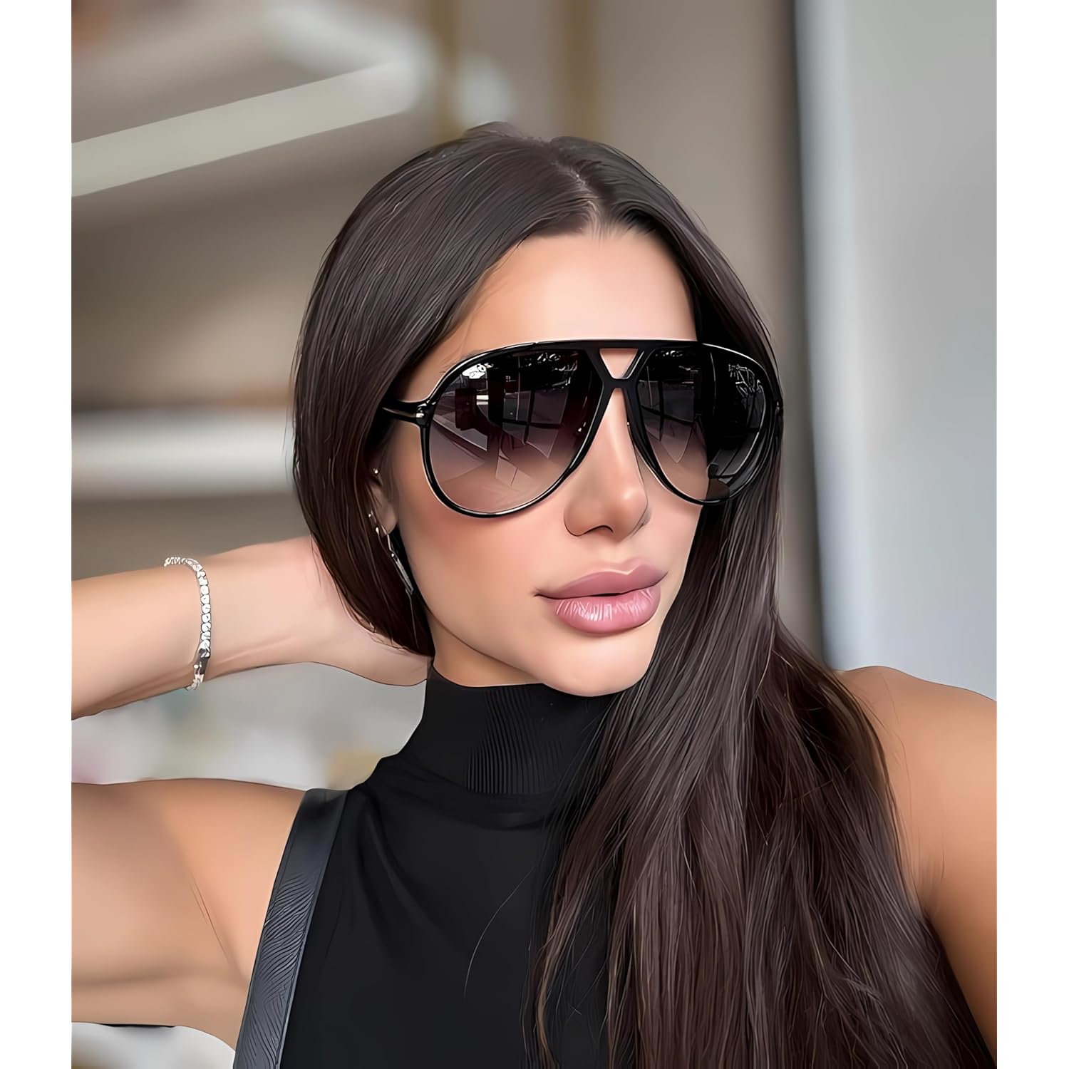 GUVIVI Retro Aviator Sunglasses for Women Men Oversized Classic 70s Vintage Trendy Tangle Free Square Aviators Sun Glasses