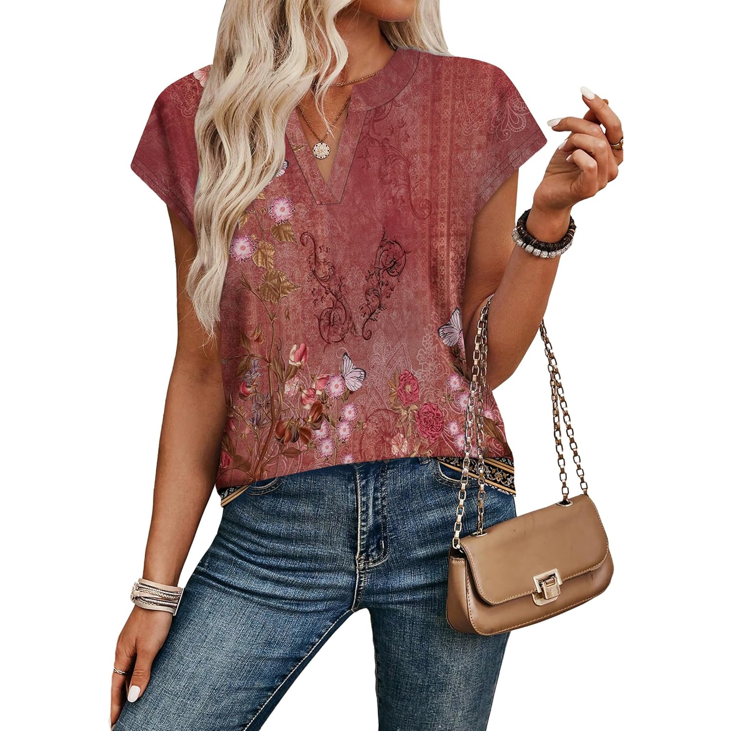 Womens Summer Tops V Neck T Shirts Cap Sleeve Business Casual Outfits Loose Fit Beach Vacation Clothes Basic Tees