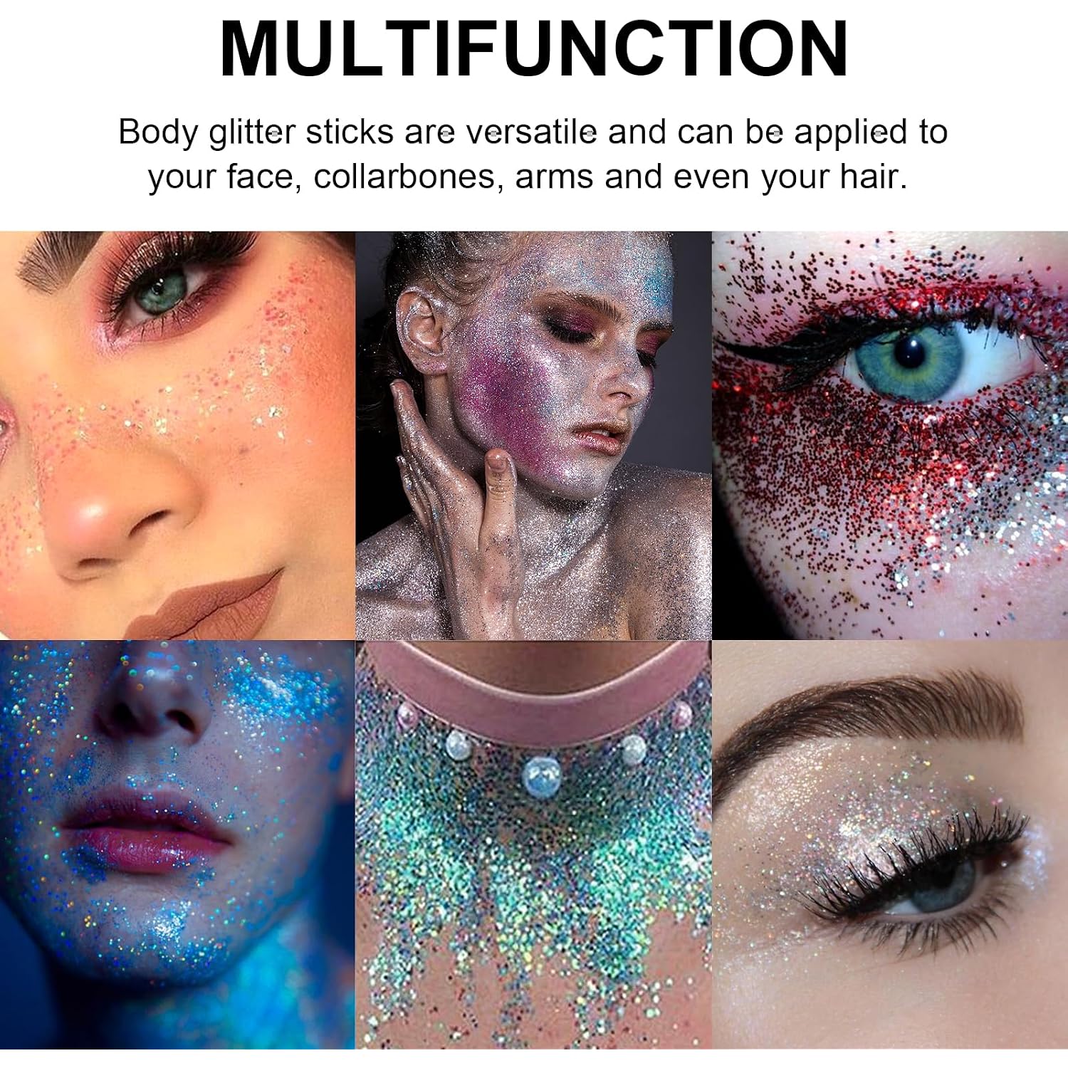 Body Glitter Stick, Chunky Gel For Face And Body Hair, Sparkling Holographic Mermaid Sequins Paint, Waterproof Multiuse Makeup Glitter Paint, 02#Pink