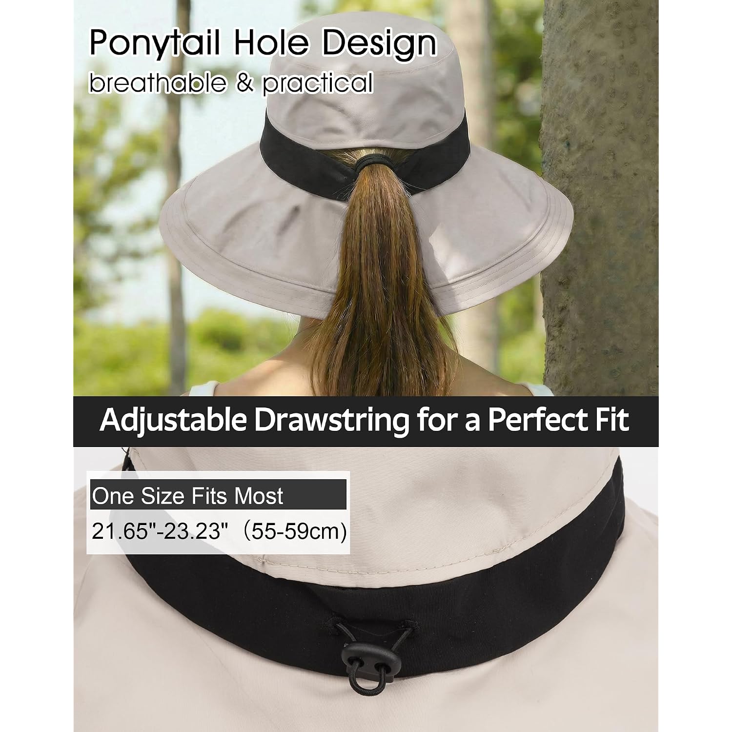 Sun Hats For Women Uv Protection, Waterproof Ponytail Wide Brim Bucket Hat For Summer Beach Gardening Travel