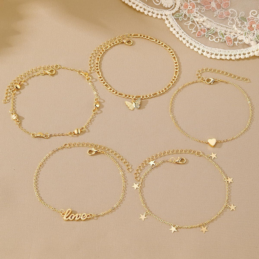 KISS WIFE Gold Anklets for Women, 14k Gold Plated Layered Cuban Figaro Link Chain Anklets Set, Dainty Waterproof Summer Beach Foot Jewelry (1)