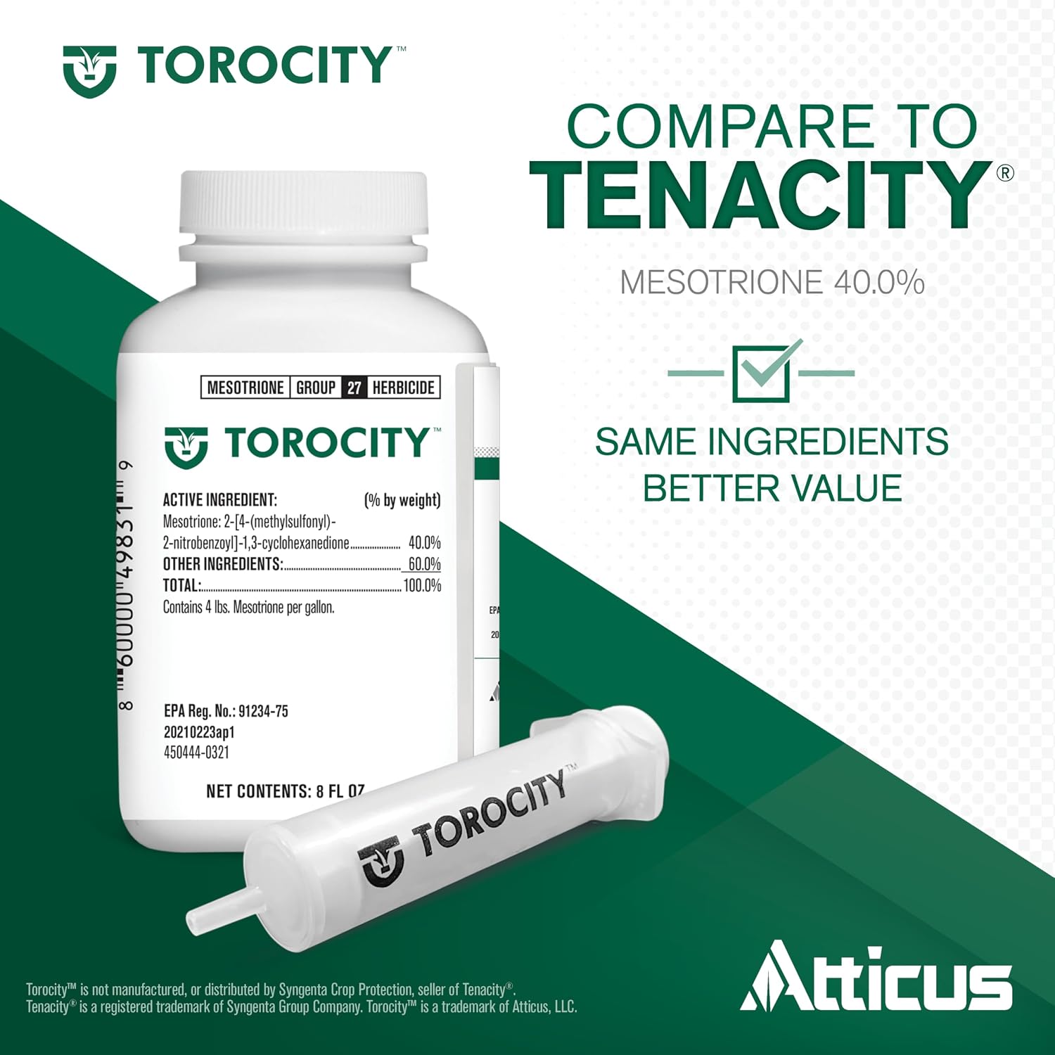 Atticus Torocity Mesotrione Herbicide (8Oz) - (Compare To Tenacity) | Post-Emergent Weed Killer Concentrate For Lawns, Crabgrass Killer, Clover, Foxtail Killer, Dandelion, Nutsedge And More