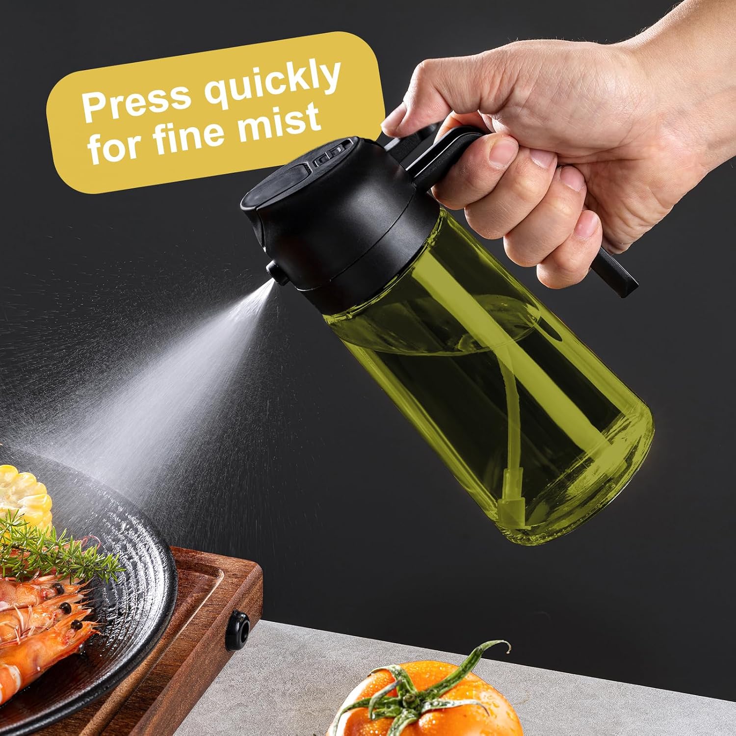 16Oz/470Ml Olive Oil Dispenser For Kitchen With Stickers - 2 In 1 Olive Oil Sprayer For Cooking, Air Fryer, And Salad, Black&Green (Light-Proof Kitchen Gadget)