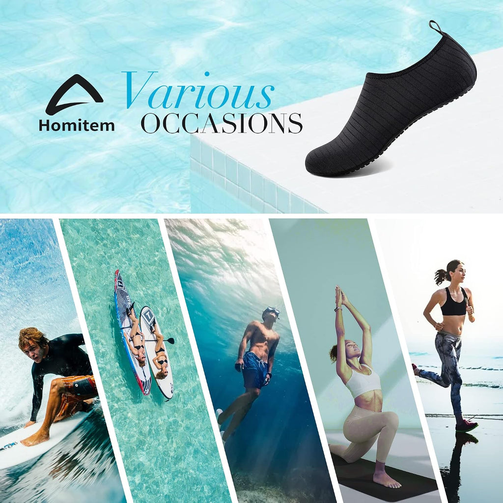 Homitem Water Shoes For Women Men Aqua Socks Swim Beach Pool River Slip-On Barefoot Quick-Dry Vacation Cruise Essentials Accessories For Yoga Kayak Sports