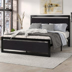 Sha Cerlin Heavy Duty Queen Size Bed Frame With Modern Headboard, Black