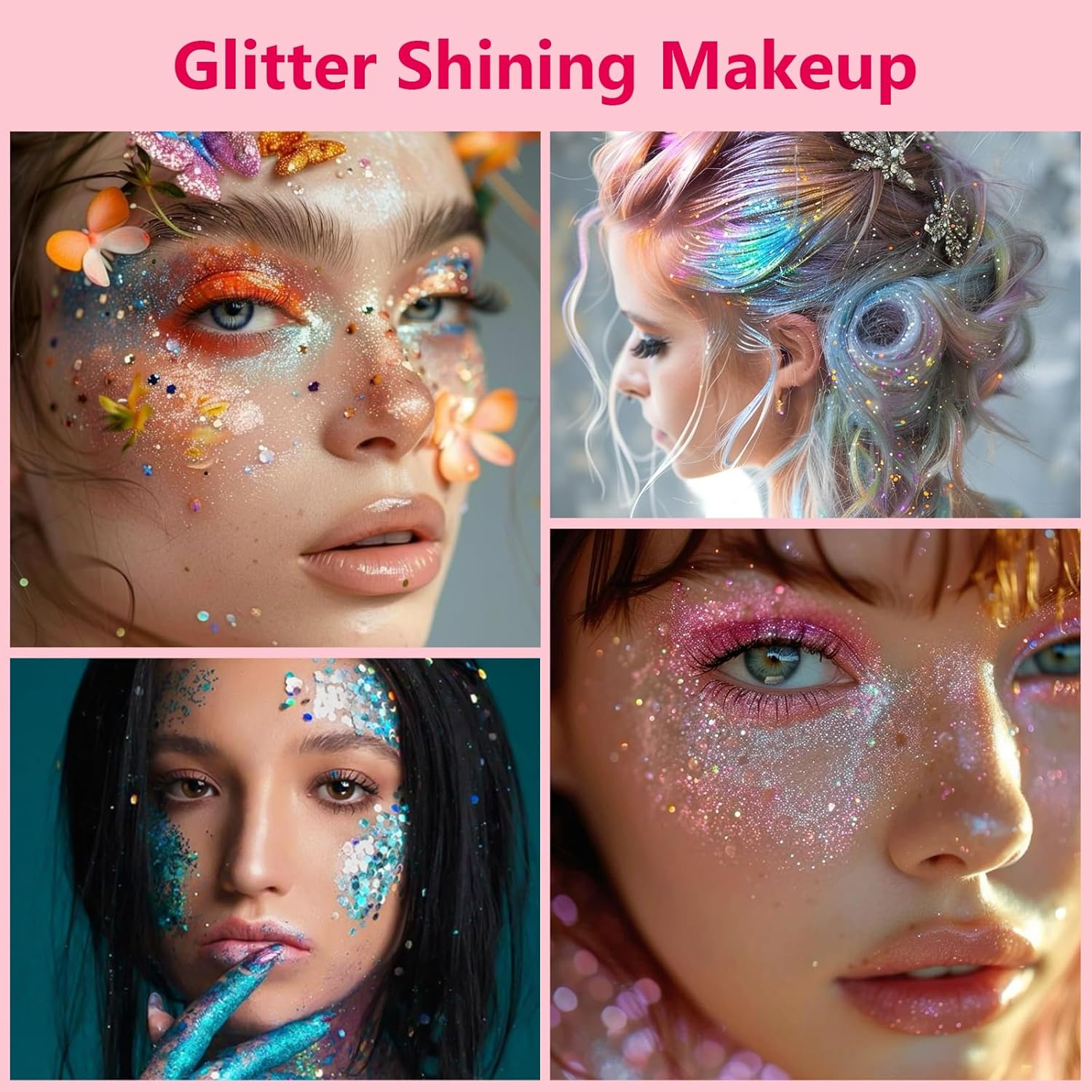 10 Colors Body Glitter,Face Glitter Makeup for Kids Women,Sparkly Chunky Hair Glitter for Eye Lip Hair Nails,Mardi Gras Glitter Makeup Face Paint,Singer Concerts Disco Rave Festival Accessories