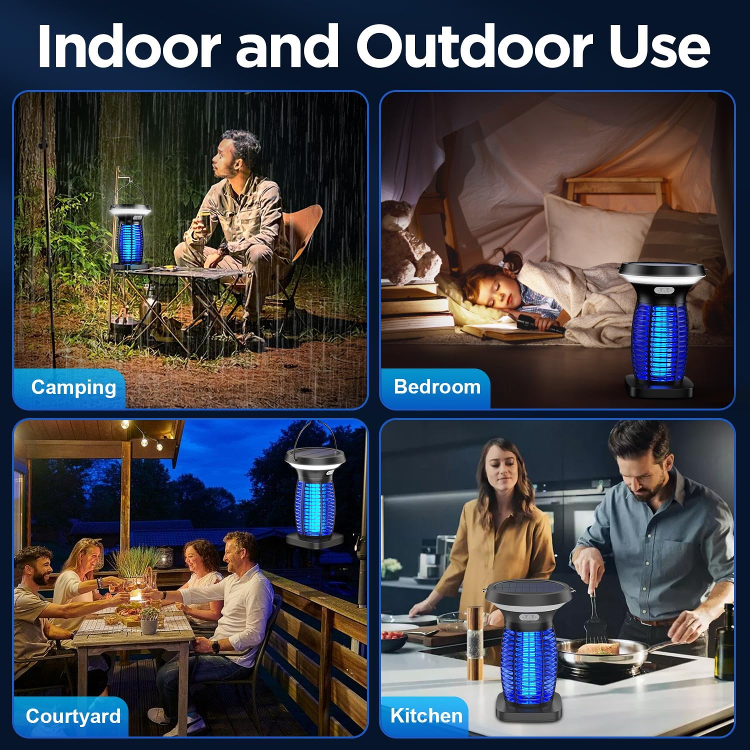 Solar Bug Zapper Outdoor Waterproof, Portable & Rechargeable Bug Zapper With Panel Sensor & Led Night Light Mosquitoes Zapper, Electric Fly Zapper For Home, Patio, Backyard, Camping