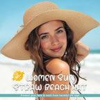 Trifabricy Beach Sun Straw Hats for Women, Wide Brim Womens Sun Hat UPF UV Protection, Foldable Packable Summer Hats Roll Up