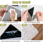 12 Pcs Rug Tape, Non Slip Carpet Tape for Hardwood Floors, Double-Sided Adhesive Rug Stickers Keep Corners Flat, No Residue/BPA-Free