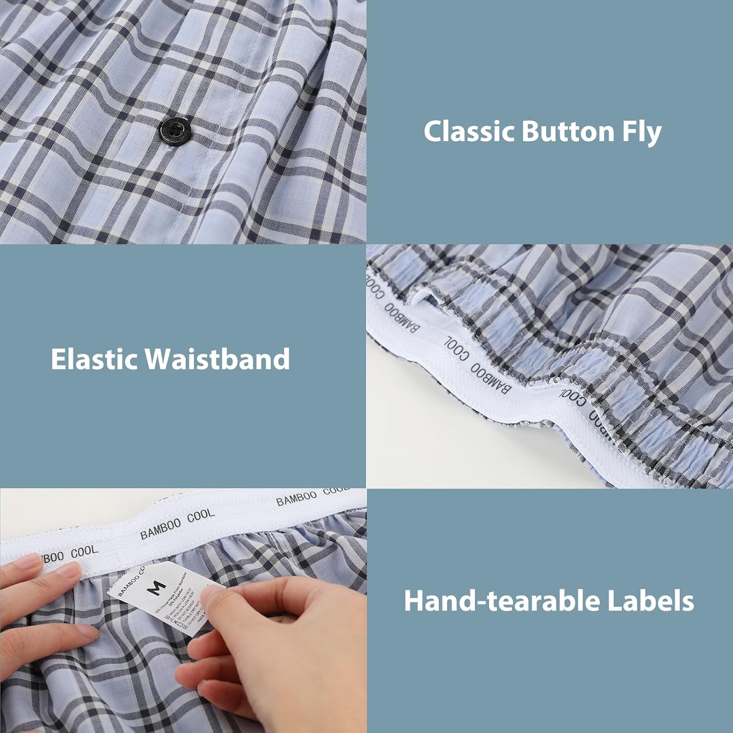 Bamboo Cool Men'S Underwear Woven Boxer Shorts,Classic Relaxed Fit,Lightweight Plaid Boxers,6 Pack