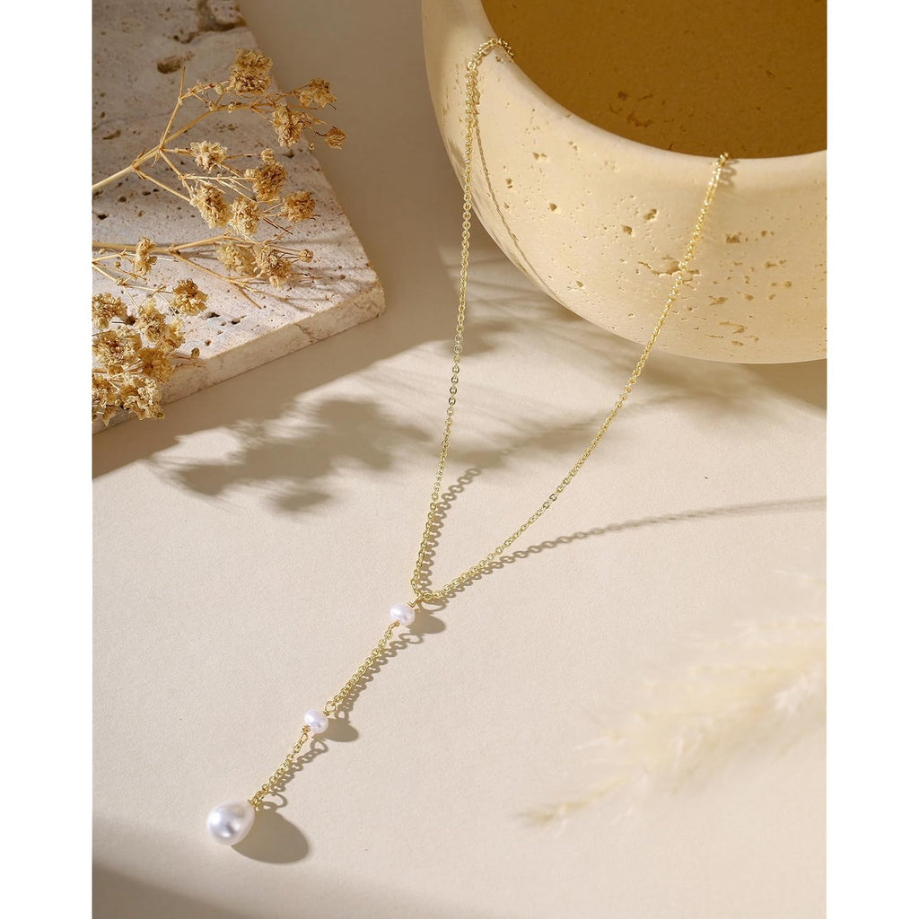Pearl Necklaces for Women Trendy 14k Gold Plated Cubic Zirconia Pearl Pendant Necklace Valentines Day Wedding Birthday Mother's Day Gifts Dainty Gold Necklace for Women