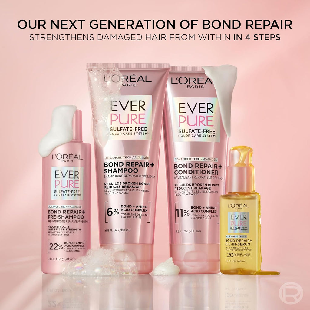 L'Oreal Paris EverPure Sulfate-Free Vegan Hair Care Kit - Shampoo and Conditioner to Strengthen and Repair Hair Bonds (Packaging May Vary)