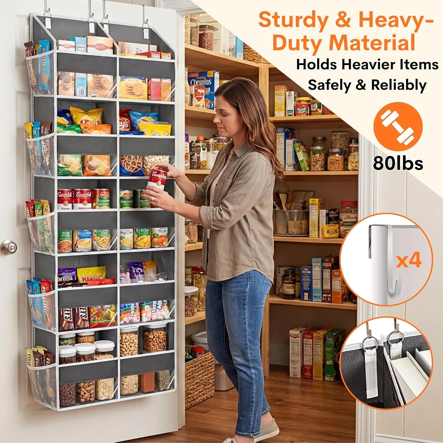 5-Tier Over Door Organizer, 10-Compartment Wide Storage Rack | 20" Wide, 80 Lbs For Heavy Family Use, 10 Side Pockets, Fits Doors For Closet, Nursery, Entryway, Dorm, Rv, Laundry Room