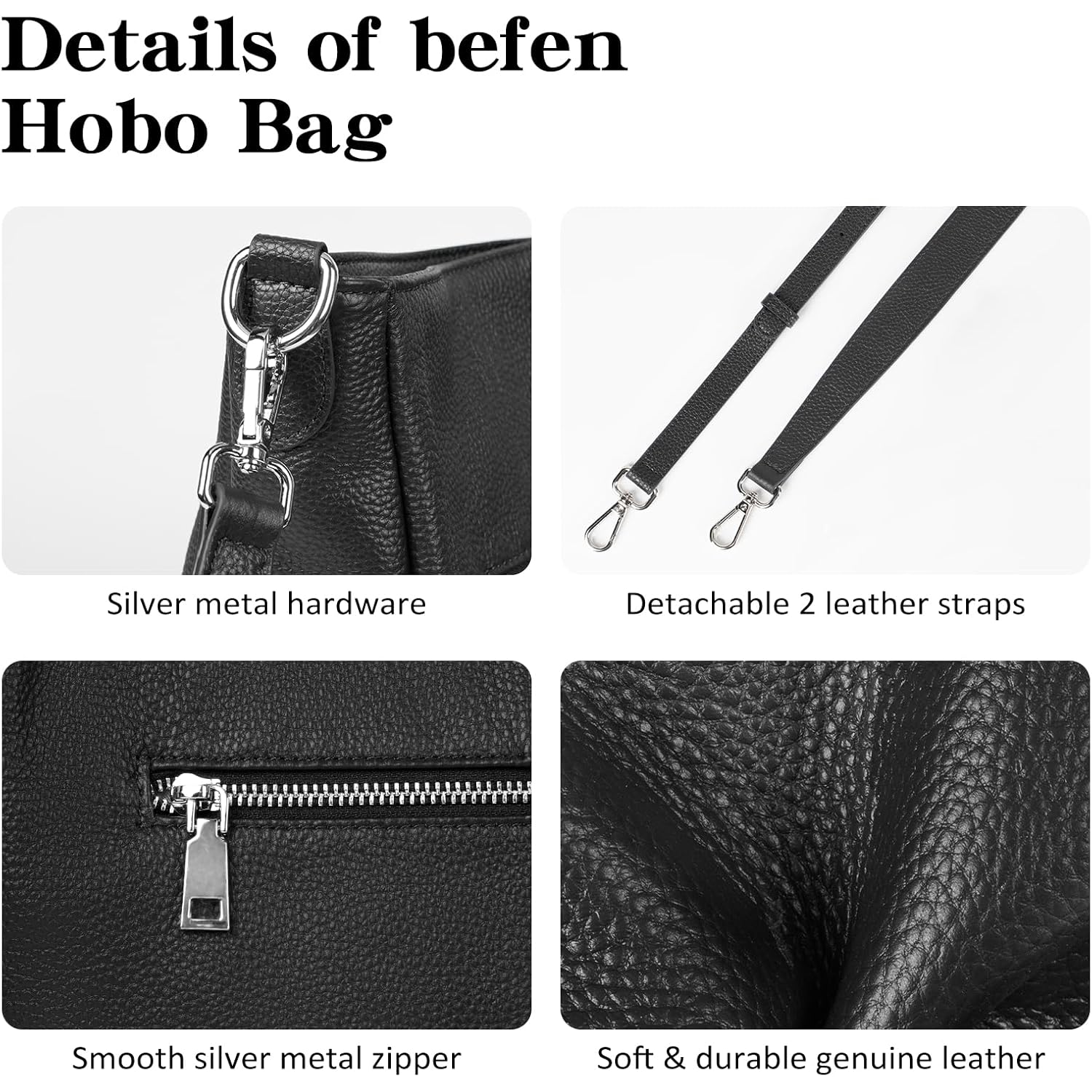 befen Genuine Leather Hobo Bags Purses for Women, Women's Shoulder bag Handbags Crossbody Bag with 2 Shoulder Straps