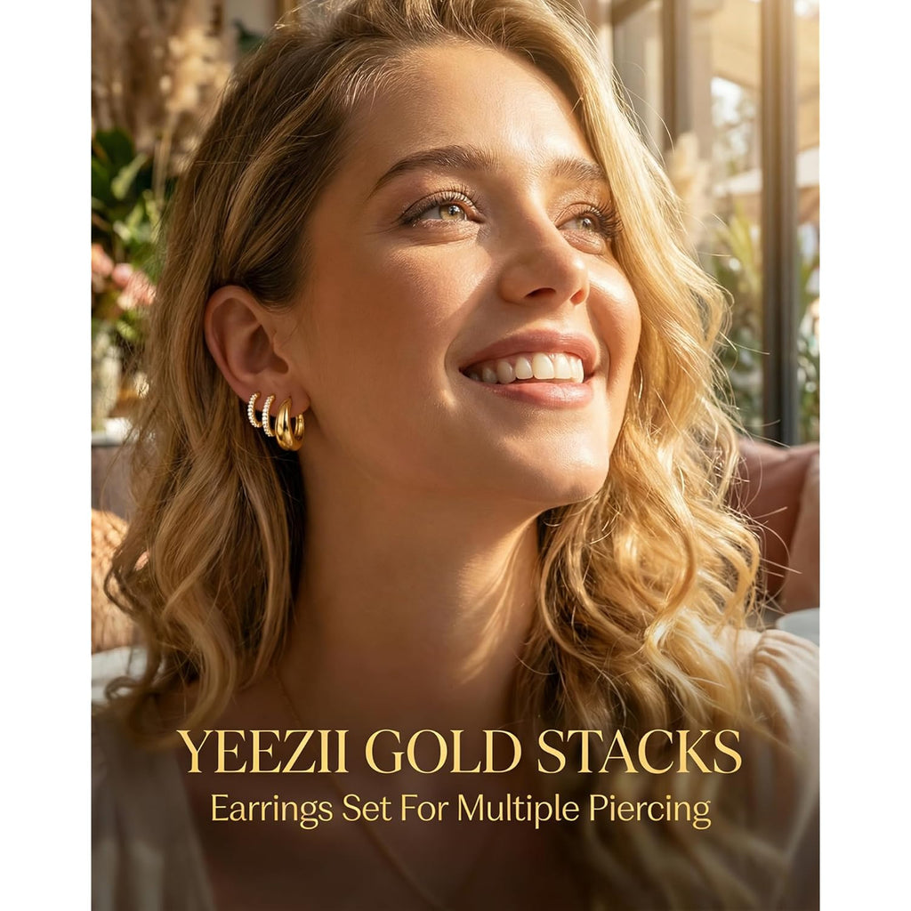 9 Pairs Gold Huggie Hoop Earrings Sets for Women, 14K Gold Plated Small Hoop Earring Sets for Multiple Piercing, Hypoallergenic Thick Lightweight Earring for Womens Jewelry Gifts
