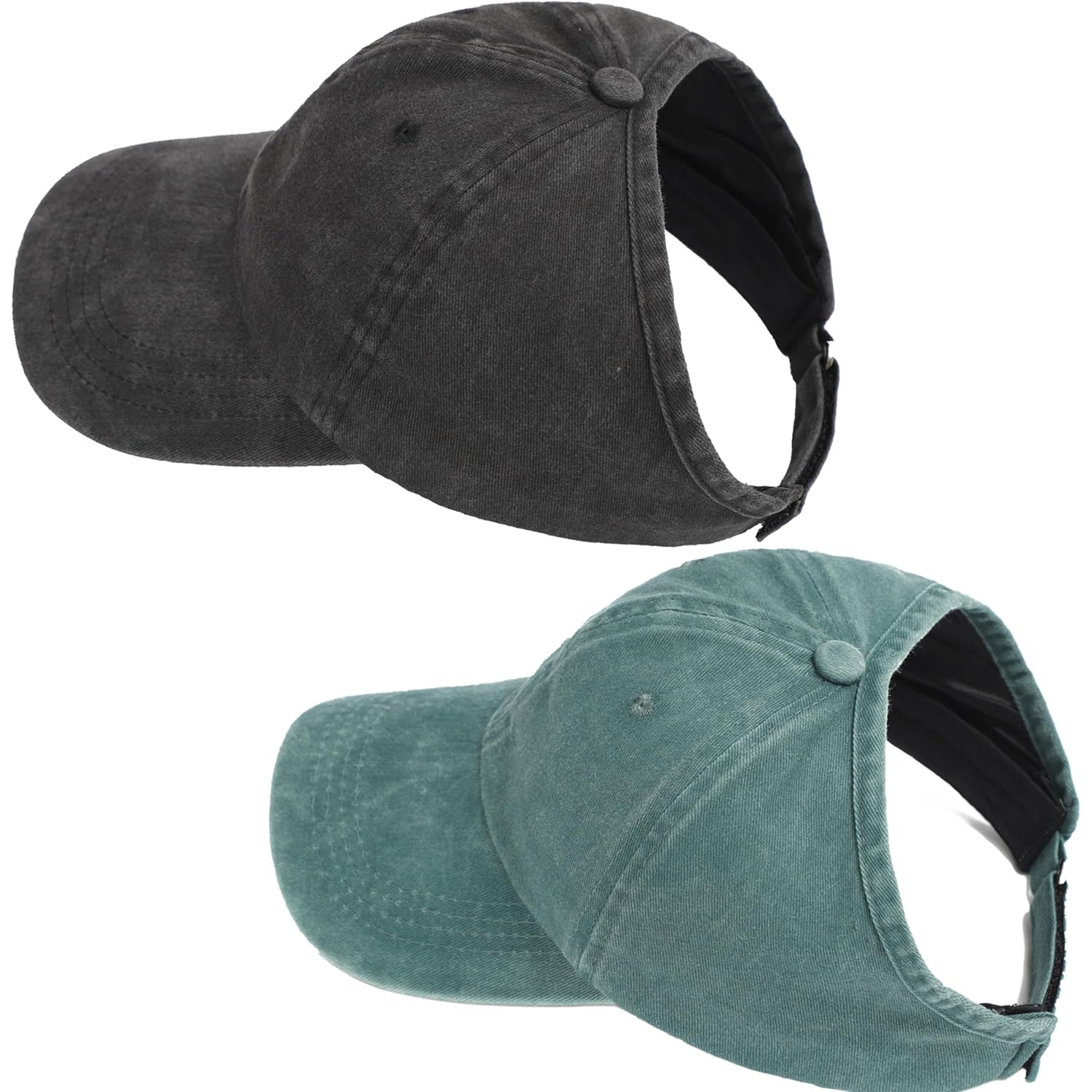 2 Pack Backless Cap For Women Natural Curly Hair Hat Baseball Cap Afro Puff Ponytail Hat