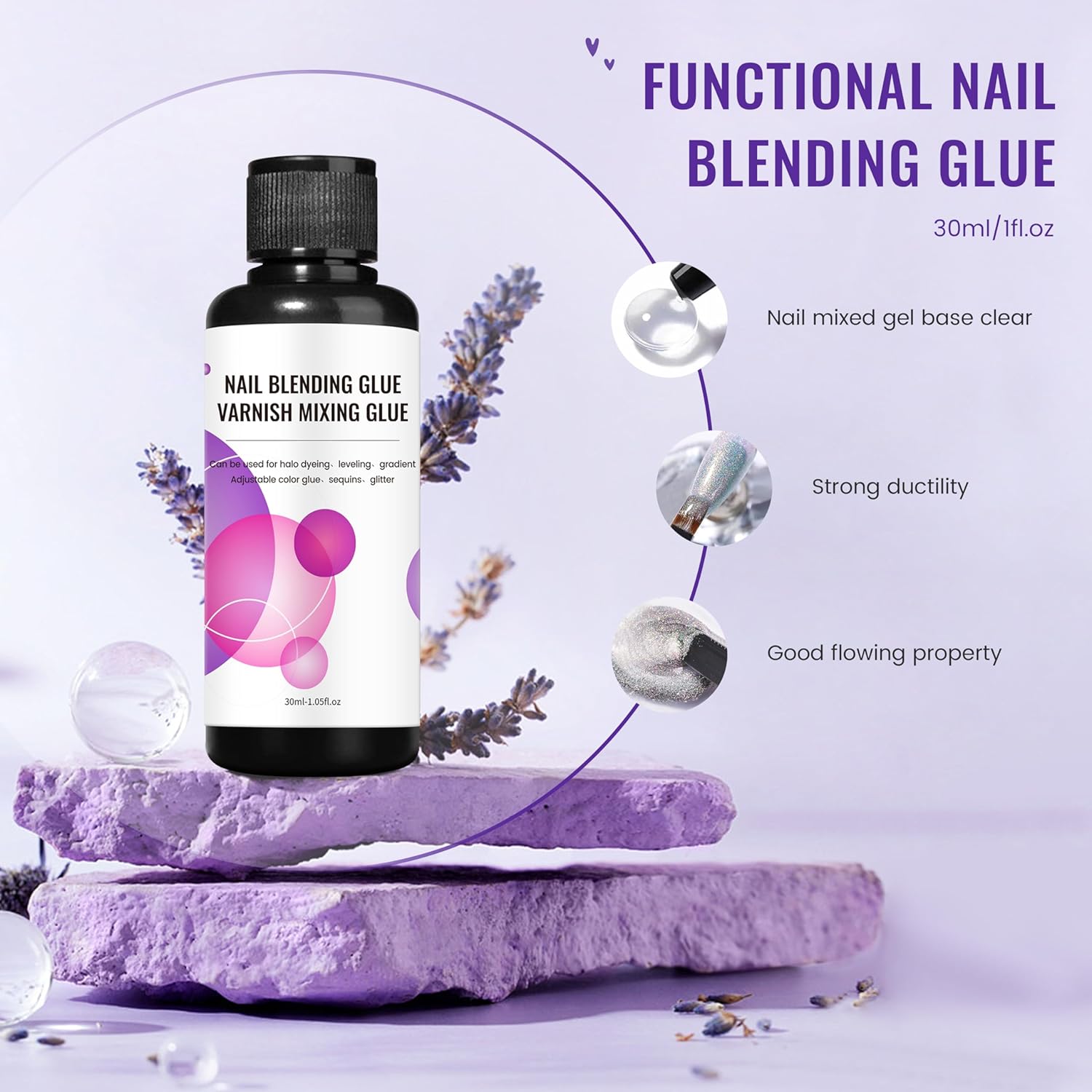 30ml/1fl.oz Clear Nail Blending Glue,Nail Glitter Powder Clear Mixer Gel Nail Polish Dilution Color Sequins Mixing Glue Nails Designer for Gel Polish Varnish Mixing