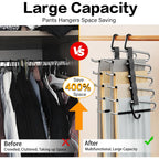 Pants Hangers Space Saving - 2 Pack Closet Organizer And Storage Jean Hangers, Stainless Steel Anti-Slip Clothes Hanger Scarf Holder For Pants Jeans Leggings Trousers Pant Rack, Black
