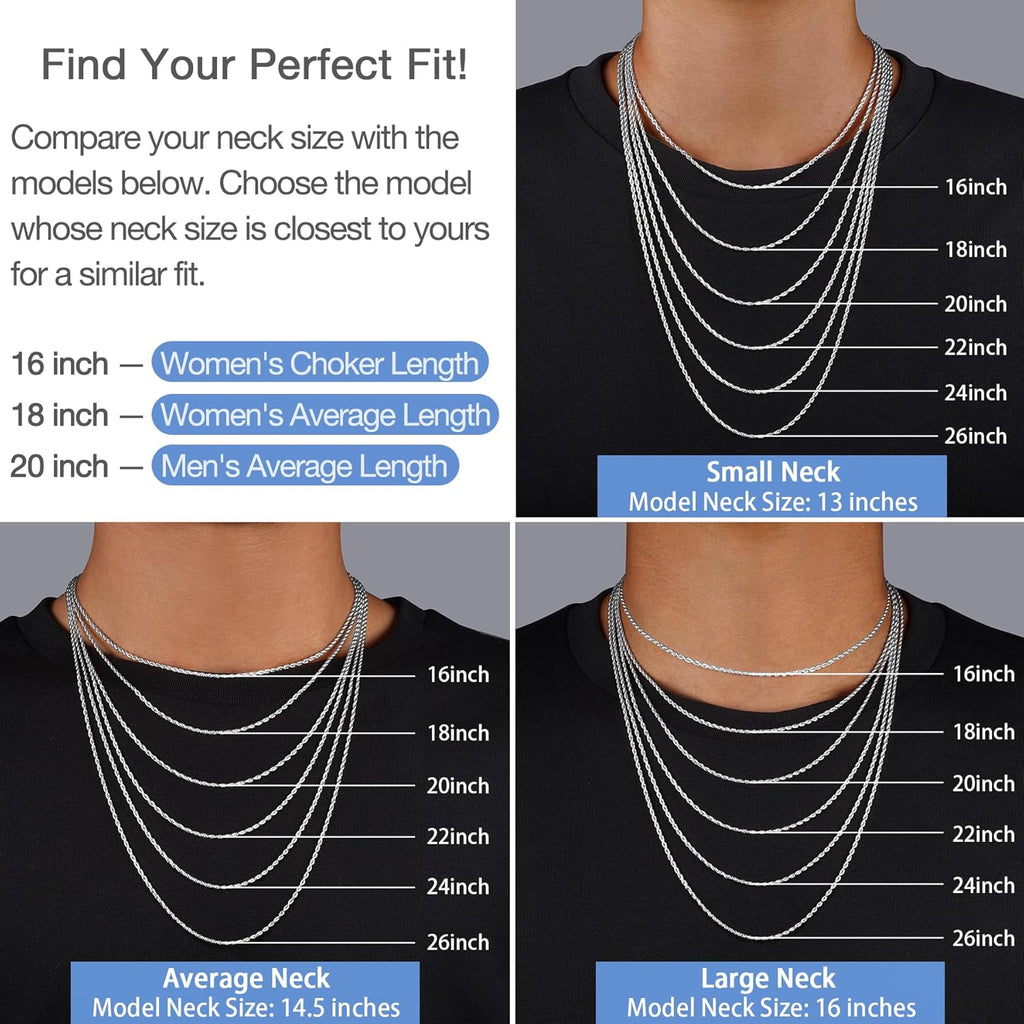 Jewlpire 2mm Rope Chain 925 Sterling Silver Chain Necklace for Women, 14K Gold Plated Chains for Women Smooth & Sturdy Women's Chains Necklace, 16 18 20 22 24 26 Inch