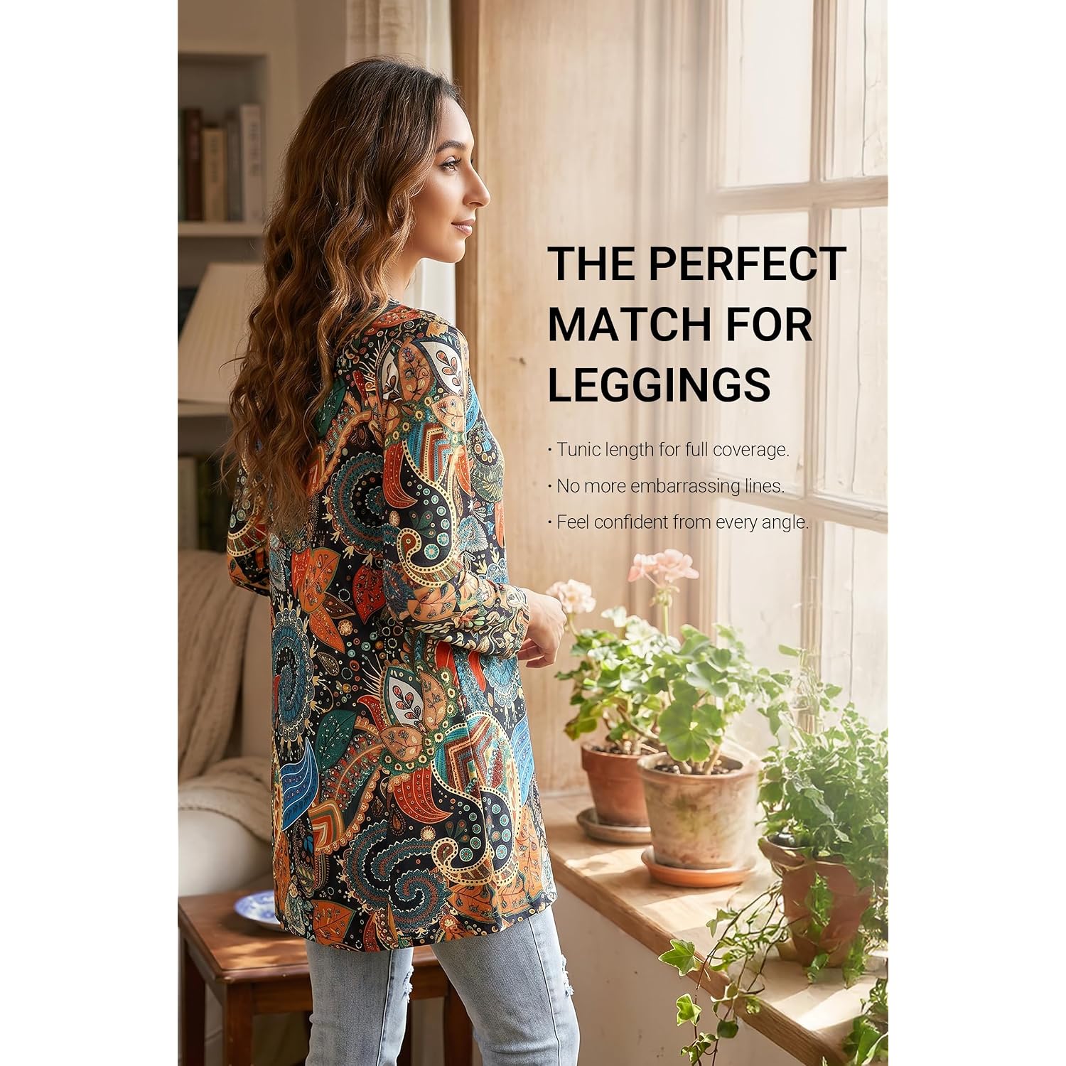 Enmain Womens Tops 3/4 Sleeve Tunic Tops Dressy Casual Plus Size Tunic To Wear With Leggings Swing Shirt Loose Fit Blouses