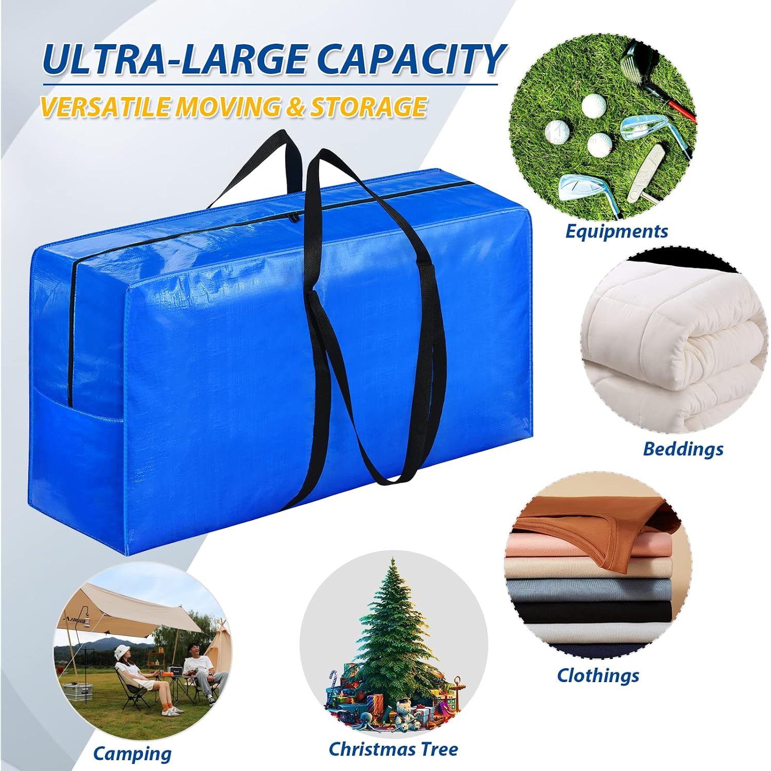 Extra Large Storage Bags, 57 Gallon Xxl Jumbo Large Moving Bags Heavy Duty | 2 Pack Clothes Storage Totes Bins Moving Boxes Supplies, Foldable Travel Duffle Bag, Christmas Tree Bag,42X23X13.5 Inch