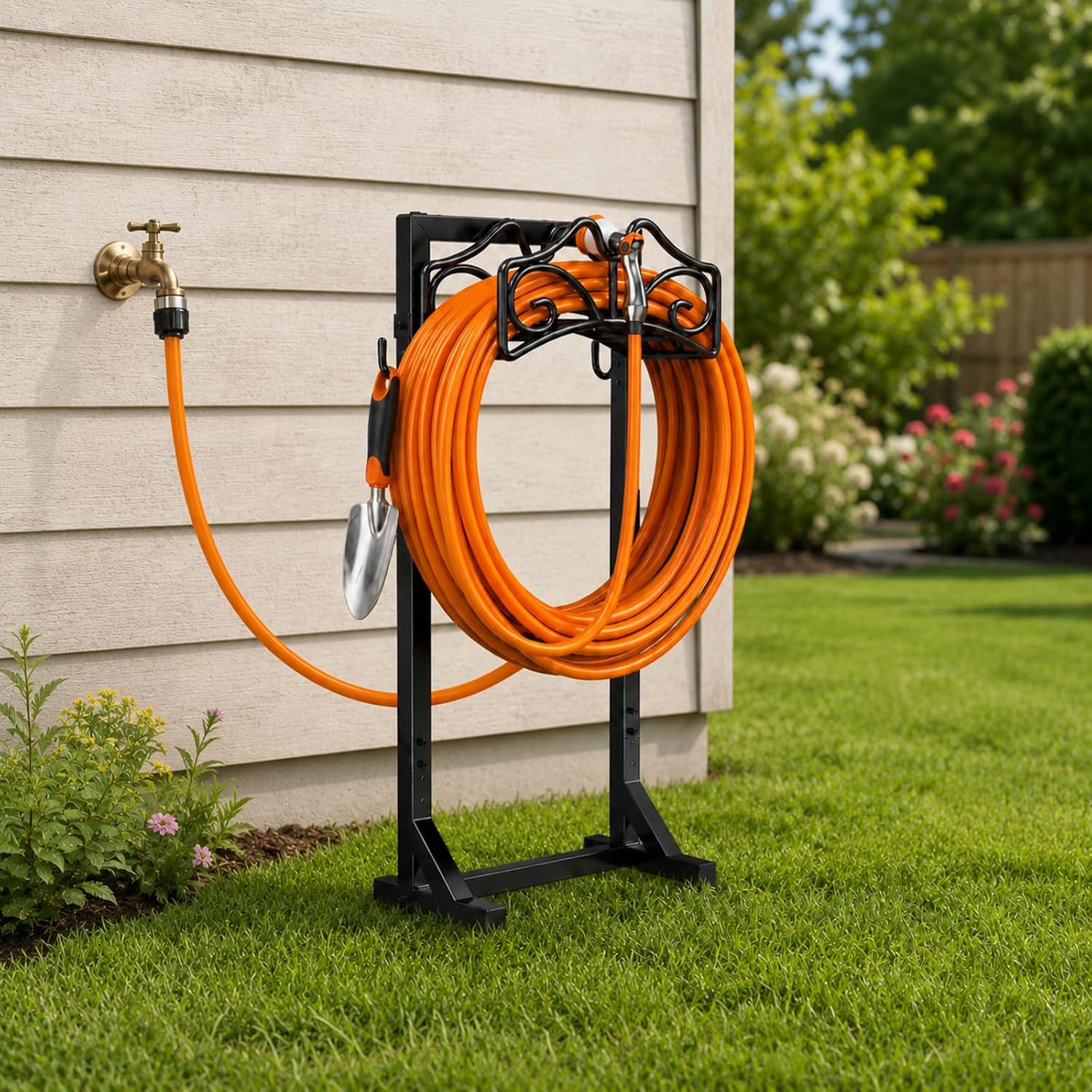 Garden Hose Holder, Heavy Duty, Freestanding For Outside, Metal | Detachable Water Hose Holder Stand, Garden Hose Reel Rack And Hose Storage Organizer For Outside Yard