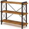 Hchqhs 3-Tier Industrial Bookshelf, 35" W X 12" D X 35" H | 1.2" Shelf Thickness, 14.17" Shelf Height, Wood And Metal, Horizontal, Rustic Brown, For Office Living Room Bedroom