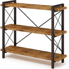Hchqhs 3-Tier Industrial Bookshelf, 35" W X 12" D X 35" H | 1.2" Shelf Thickness, 14.17" Shelf Height, Wood And Metal, Horizontal, Rustic Brown, For Office Living Room Bedroom