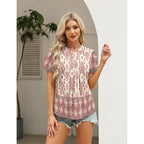Lomon Womens Summer Tops Boho V Neck Pleated Blouses Dressy Casual Short Sleeve Shirts Vacation Outfits