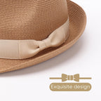 DRESHOW Women Straw Sun Hat Short Brim Panama Travel Fedora Beach Cap Roll up Summer Hat for Women Men UPF 50+ 1 Pack With Beige Band: Khaki