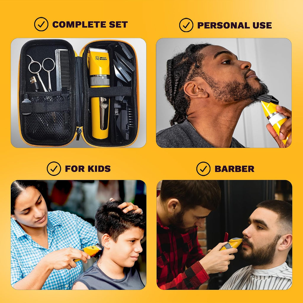 The Cut Buddy Clipper & Grooming Set, Cordless Hair & Beard Trimmer With Ceramic & Titanium Blades, 7 Guards, Waterproof, Beginner Kit
