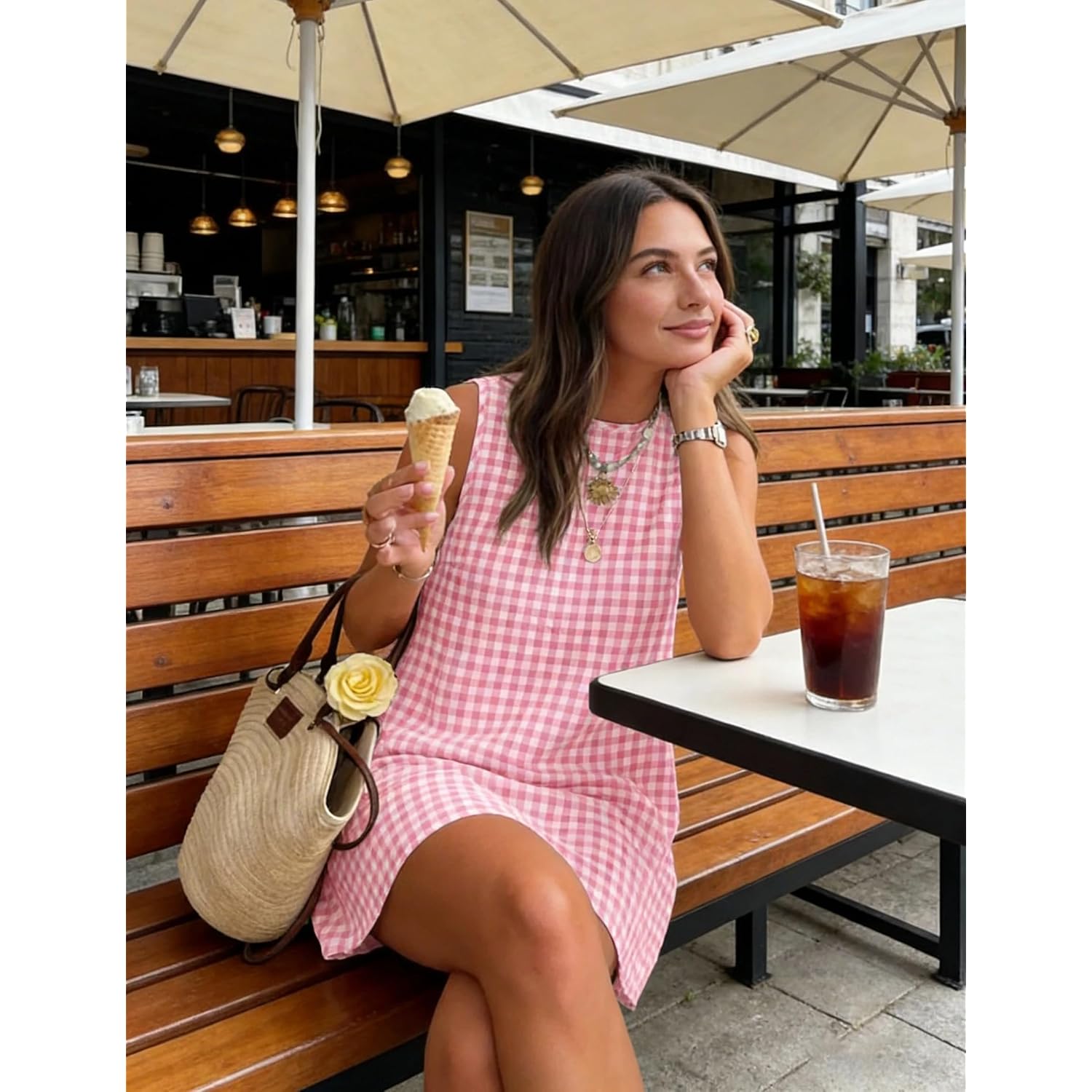 Idealsanxun Womens Gingham Dress Spring Summer Beach Boho Sleeveless Mini Sundress