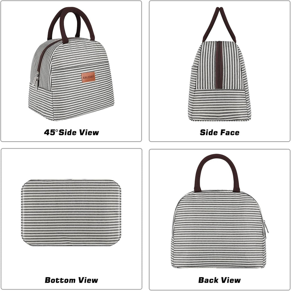 Lunch Bag For Women Men Insulated Lunch Box For Adult Reusable Lunch Tote Bag For Work, Picnic Or Travel(Black White Stripes)