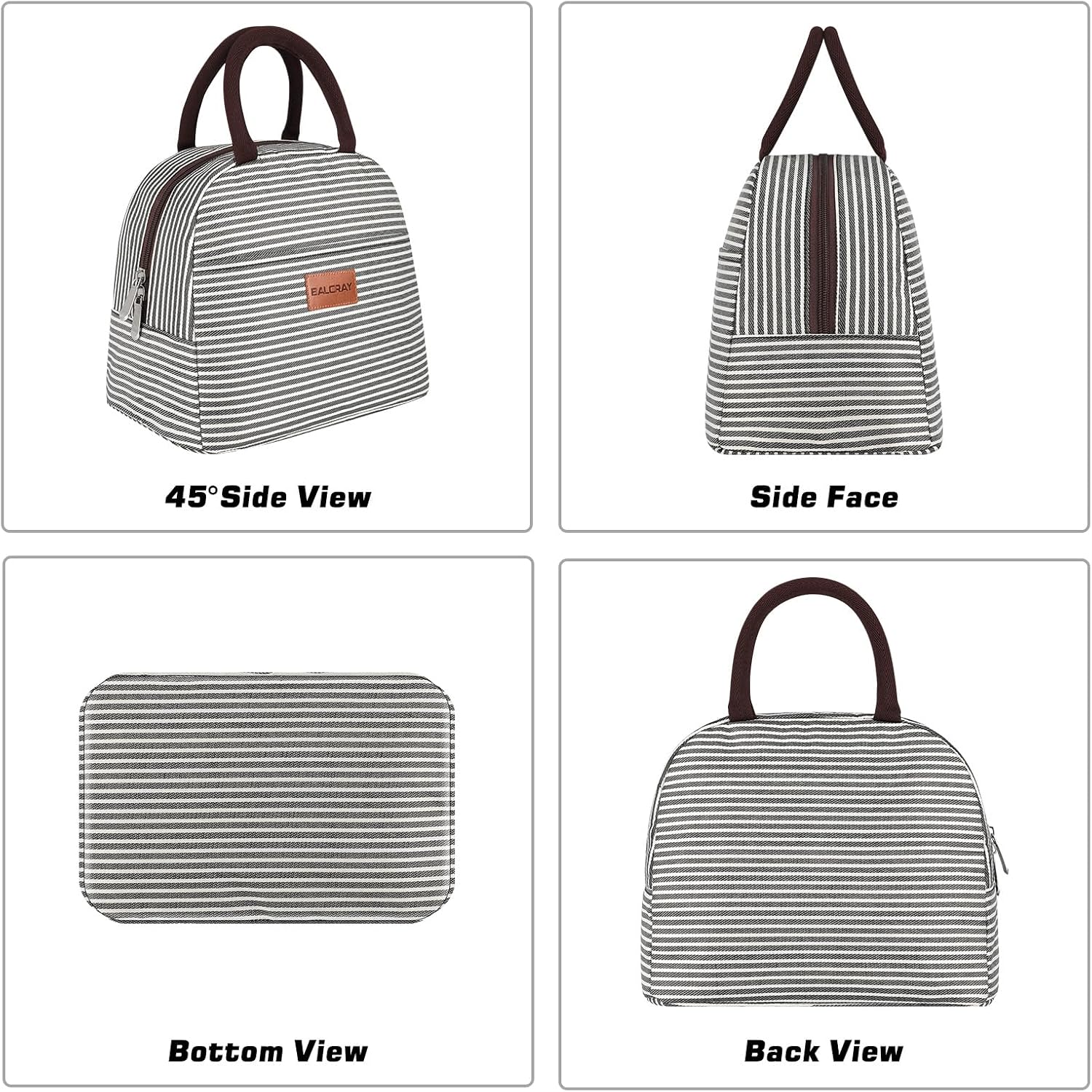 Lunch Bag For Women Men Insulated Lunch Box For Adult Reusable Lunch Tote Bag For Work, Picnic Or Travel(Black White Stripes)