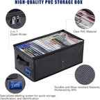 Ccidea Dvd Storage Box With Clear Window - 15.75" Foldable Media Organizer, Premium Zipper Closure, Holds 27+ Dvds, Dustproof Non-Woven Fabric, Reinforced Handles & Label Slot (2)