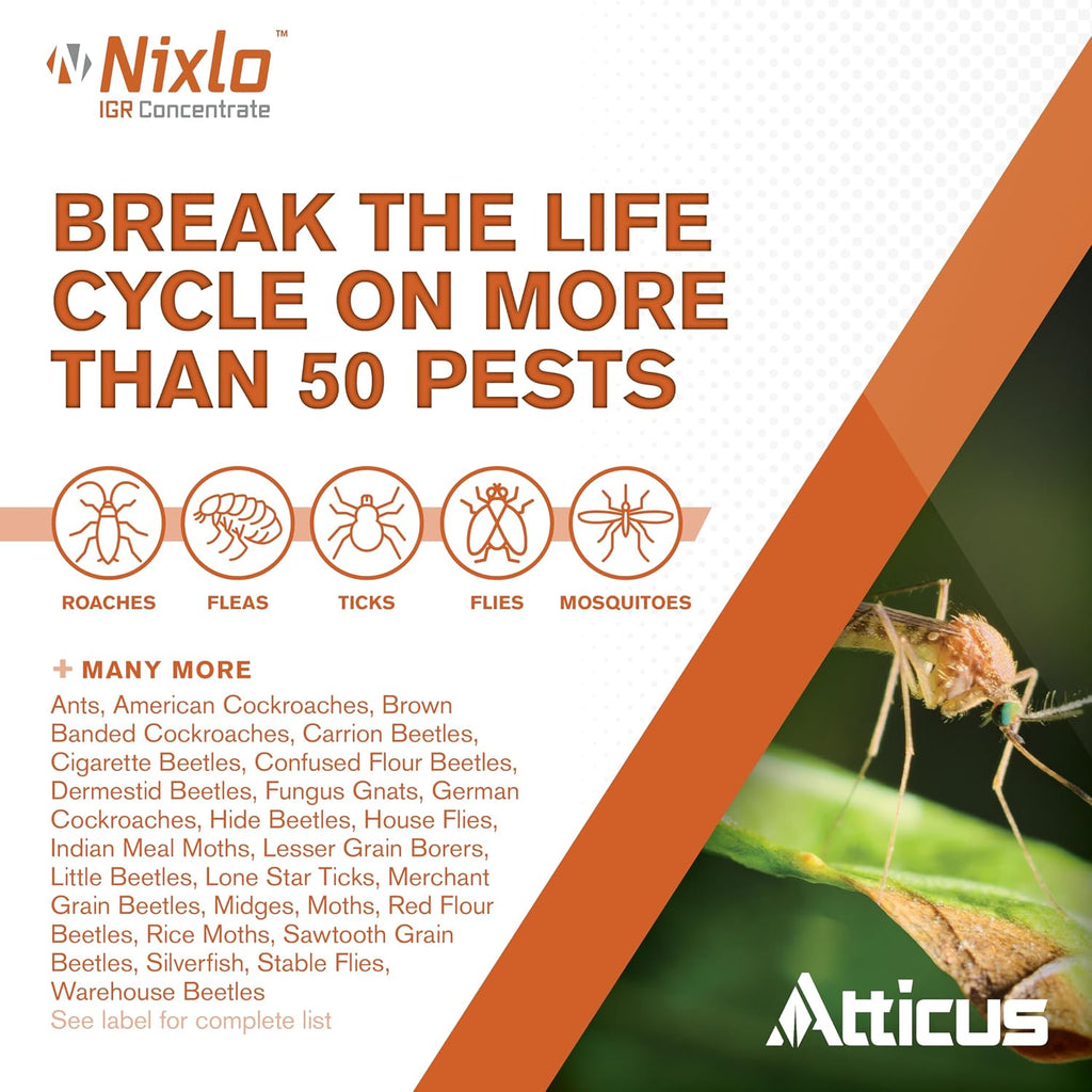 Atticus Nixlo Igr Pyriproxyfen Concentrate (140Ml) Insect Growth Regulator | Control Roaches, Ants, Ticks And More, Breaks The Insect Life Cycle By Preventing The Development Of Eggs, Larvae, And Nymphs