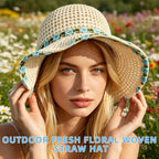 Sun Hats For Women Wide Brim Beach Hat Straw Boho Rainbow Beaded Summer Packable Foldable Bucket Hat For Travel