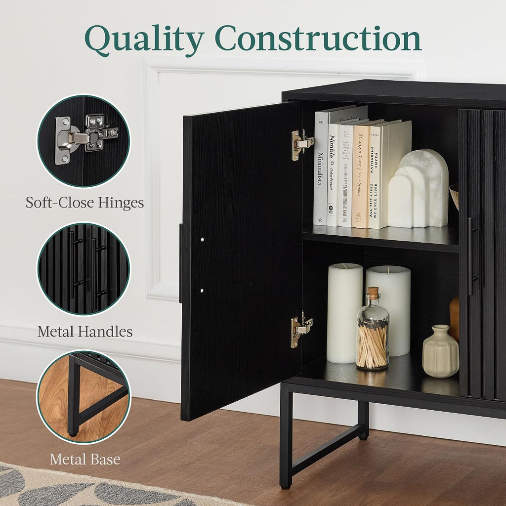 Best Choice Products Slatted Sideboard Buffet Cabinet, Entryway Table, Accent Storage Cabinet, Console Table For Hallway, Living Room, Dining Room – Black