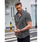 Coofandy Mens Short Sleeve Button Down Shirts Wrinkle Free Dress Shirts Casual Polka Dot Print Shirt With Pocket