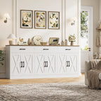 Hostack 71"W Farmhouse Kitchen Sideboard Buffet Cabinet With Storage, White | Large Coffee Bar Cabinet With 3 Wide Drawers, Long Buffet Table With Shelves, Kitchen Storage Cabinet For Dining Room