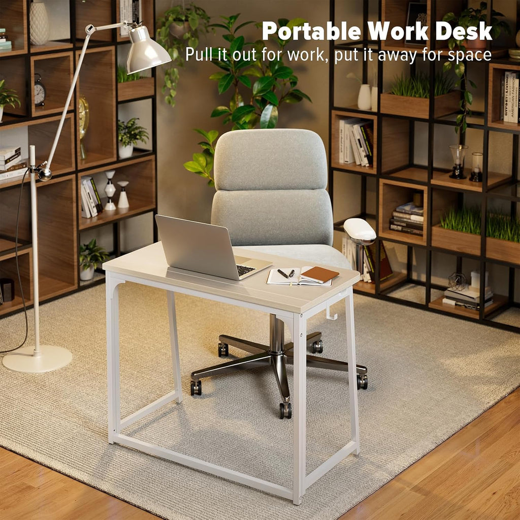 Wohomo Folding Desk, Small Foldable Desk 31.5" For Small Spaces, Space Saving Computer Table Writing Workstation For Home Office, Easy Assembly, Oak