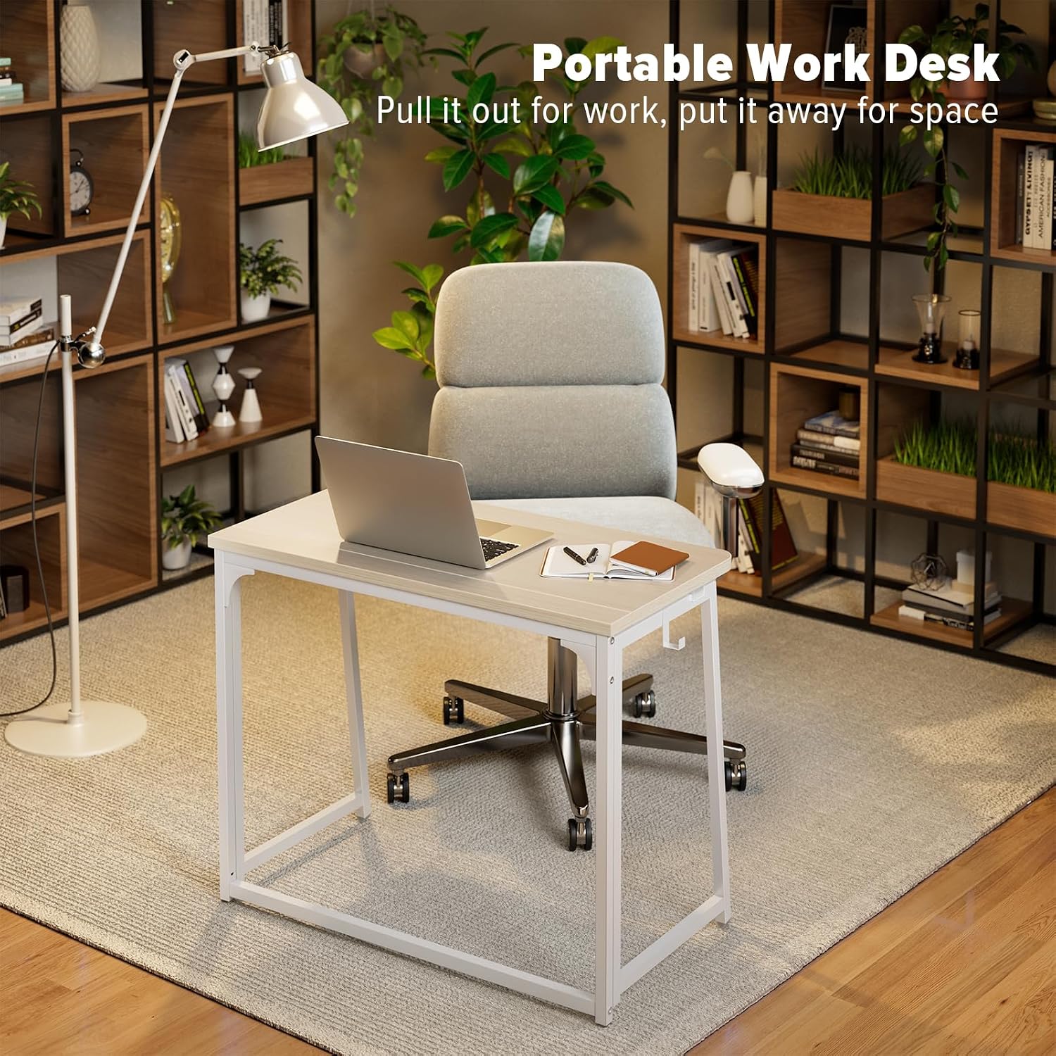 Wohomo Folding Desk, Small Foldable Desk 31.5" For Small Spaces, Space Saving Computer Table Writing Workstation For Home Office, Easy Assembly, Oak