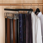 Topia Hanger 20 Hooks 2 In 1 Belt Tie Hanger For Closet Max 30 Belts With 30 Ties Capacity, Belt Tie Racks Wooden Hanger For Closet Organizer Storage “U” Fit For Belt And “一” Fit For Tie - Ct47B