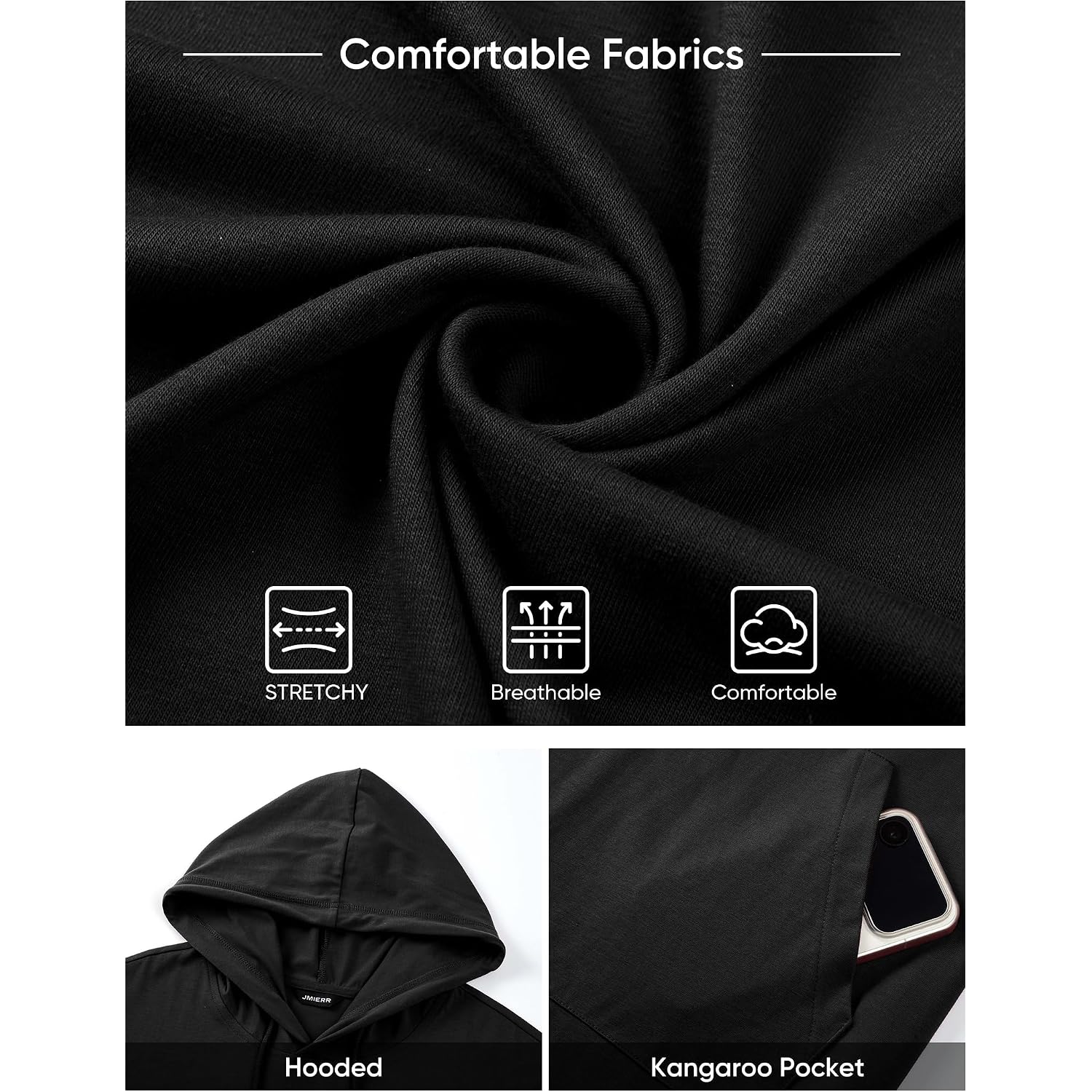 Jmierr Mens Short Sleeve Hoodie Cotton Hooded T-Shirts Lightweight Solid Tops With Pocket