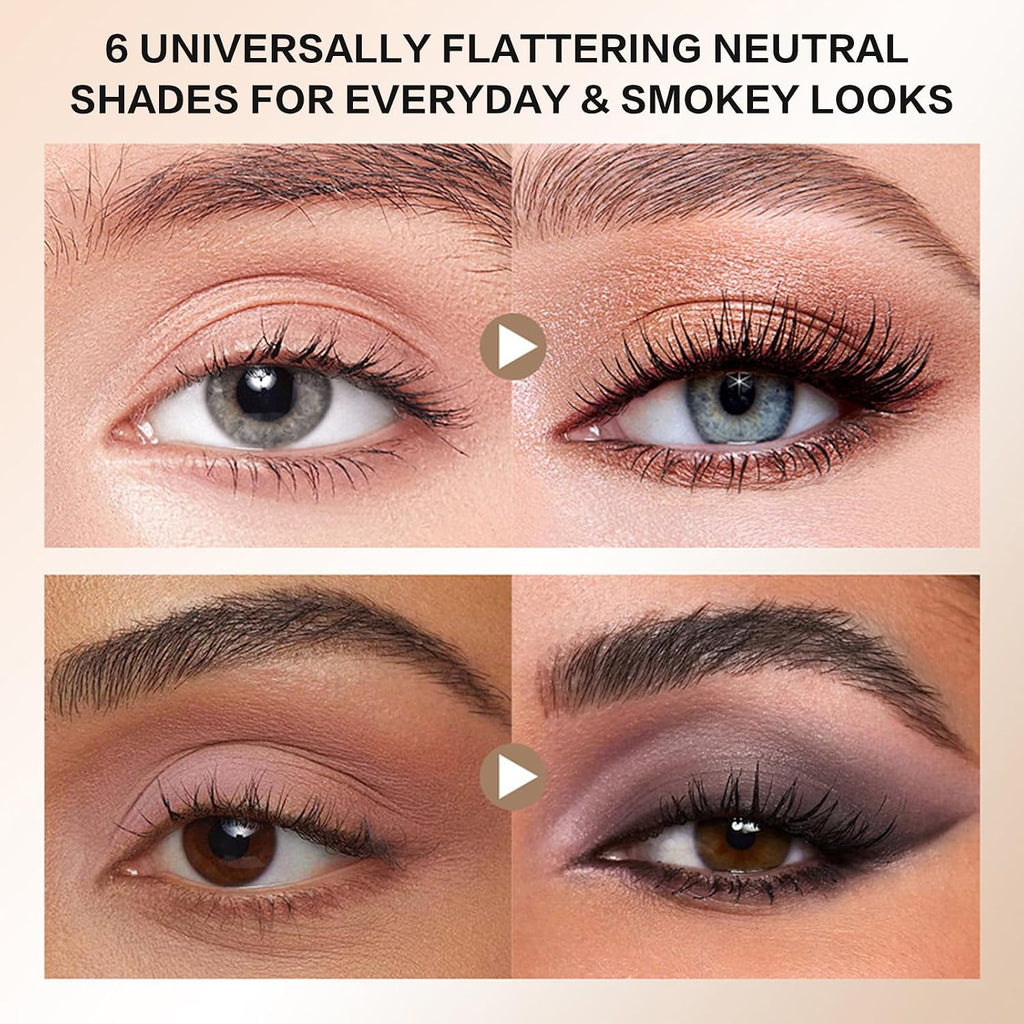 6 Matte Neutral Mini Eyeshadow Palette With Brush - Ultra Blendable Cool-Tone Nude Smokey Eye Shadow Palette, Long-Lasting Wear Smooth Texture