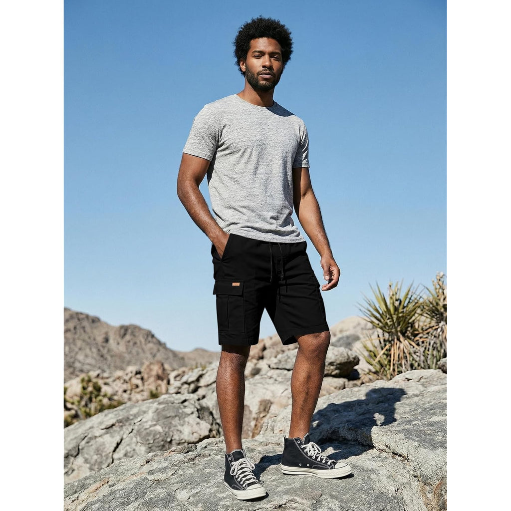 Jmierr Mens Casual Cotton Twill Cargo Shorts Drawstring Classic Chino Stretch Short With 6 Pockets